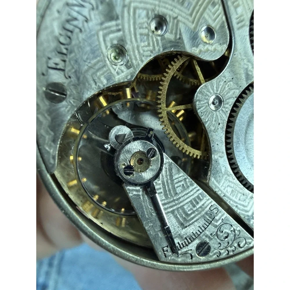 Vintage Swiss Elgin Pocket Watch Mignot Welch Co Serviced Runs Art Nouveau